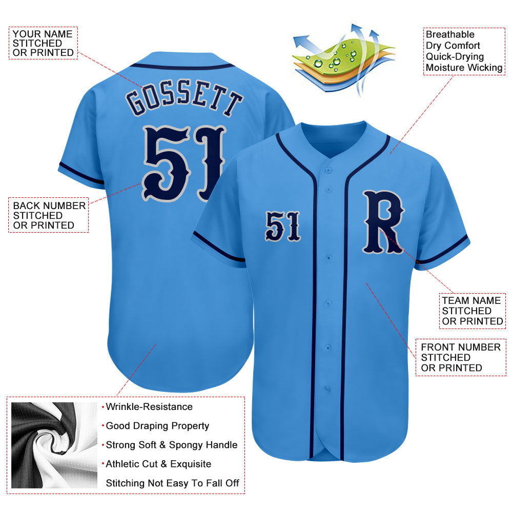 Custom Powder Blue Navy-Gray Authentic Baseball Jersey baseball jersey product view 3