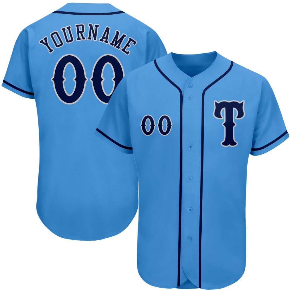 Custom Powder Blue Navy-Gray Authentic Baseball Jersey baseball jersey product view 1