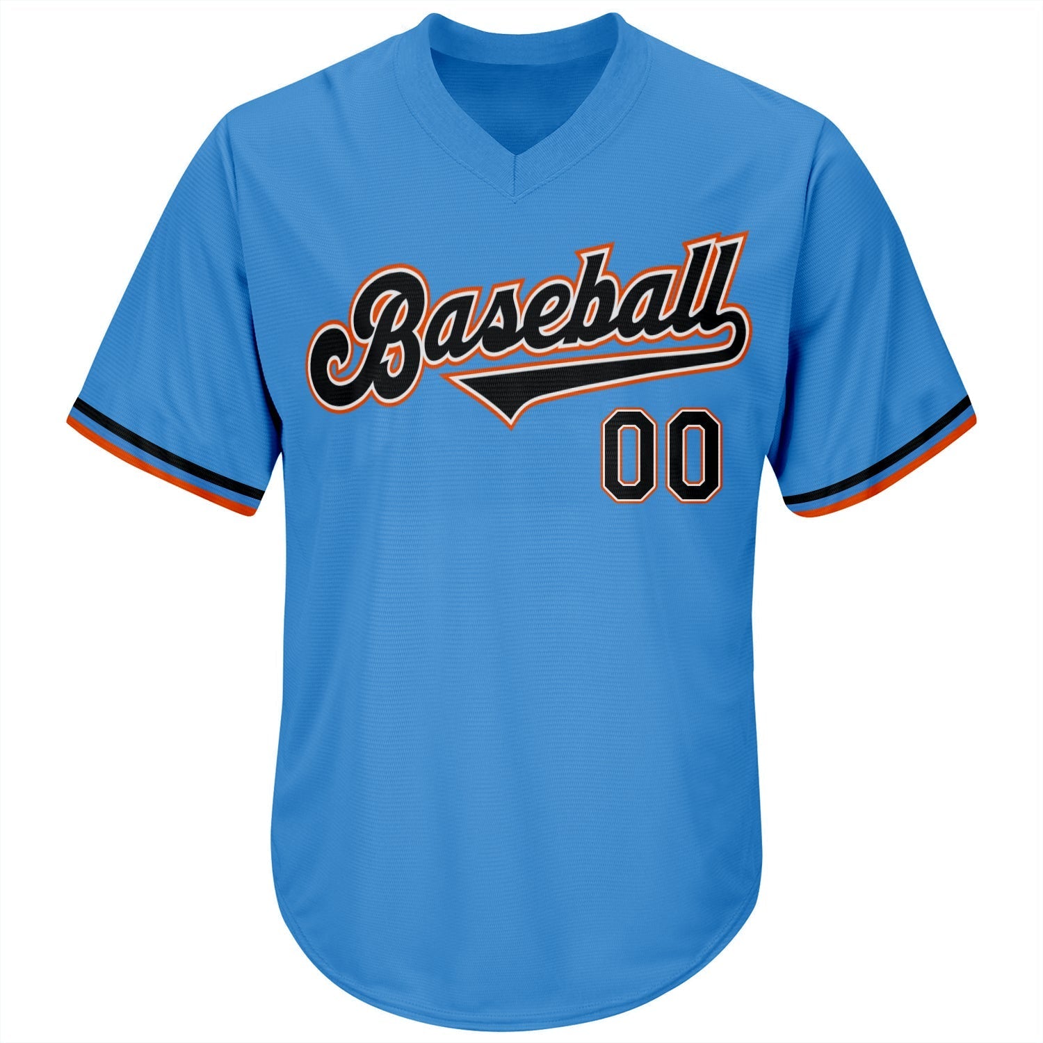 Custom Powder Blue Black-Orange Authentic Throwback Rib-Knit Baseball Jersey Shirt baseball jersey product view 2
