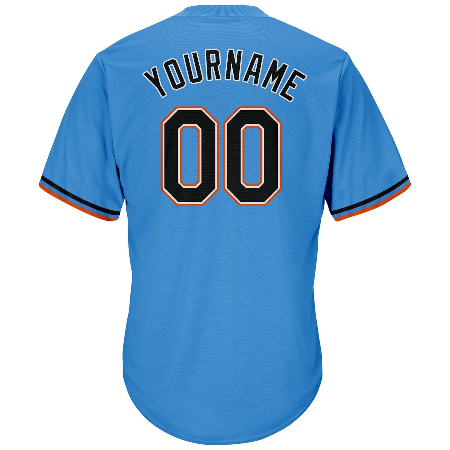 Custom Powder Blue Black-Orange Authentic Throwback Rib-Knit Baseball Jersey Shirt baseball jersey product view 3