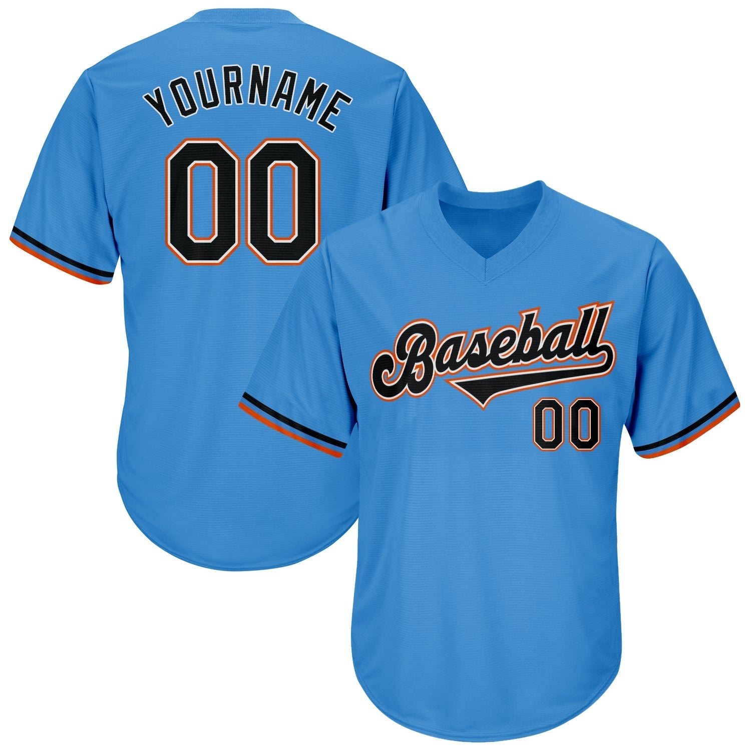 Custom Powder Blue Black-Orange Authentic Throwback Rib-Knit Baseball Jersey Shirt baseball jersey product view 1