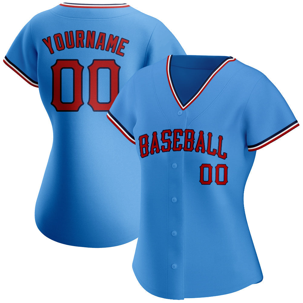 Custom Powder Blue Red-Navy Authentic Baseball Jersey baseball jersey product view 2