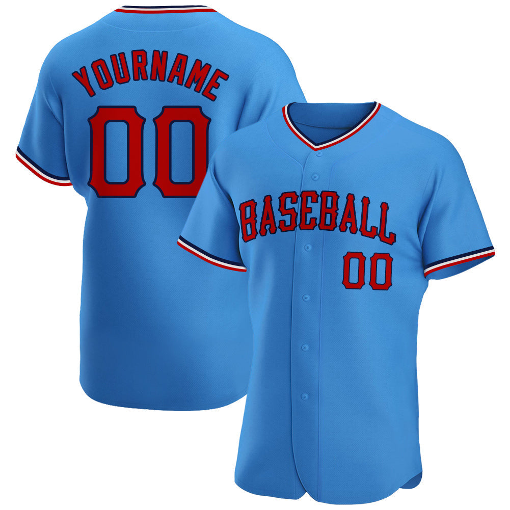 Custom Powder Blue Red-Navy Authentic Baseball Jersey baseball jersey product view 1