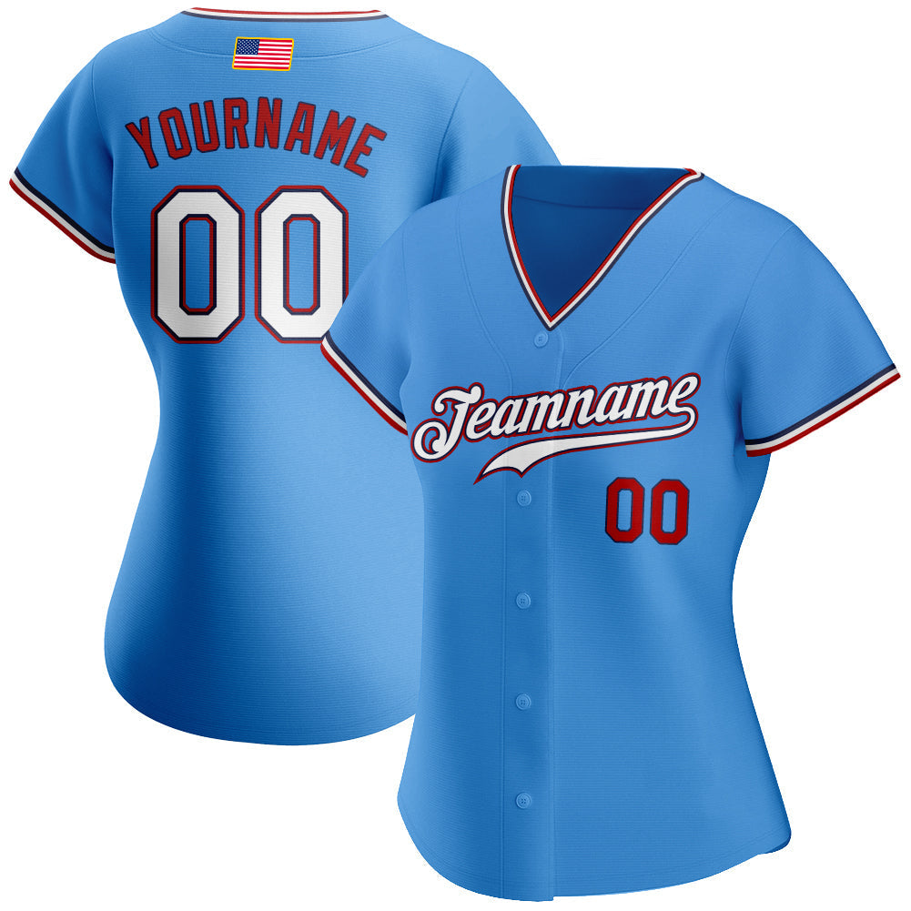 Custom Powder Blue White-Red Authentic American Flag Fashion Baseball Jersey baseball jersey product view 2