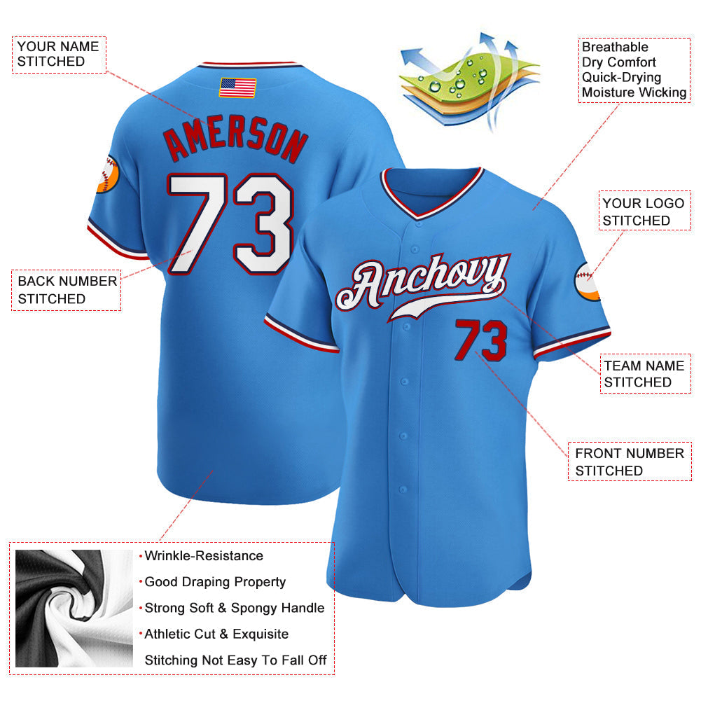 Custom Powder Blue White-Red Authentic American Flag Fashion Baseball Jersey baseball jersey product view 3