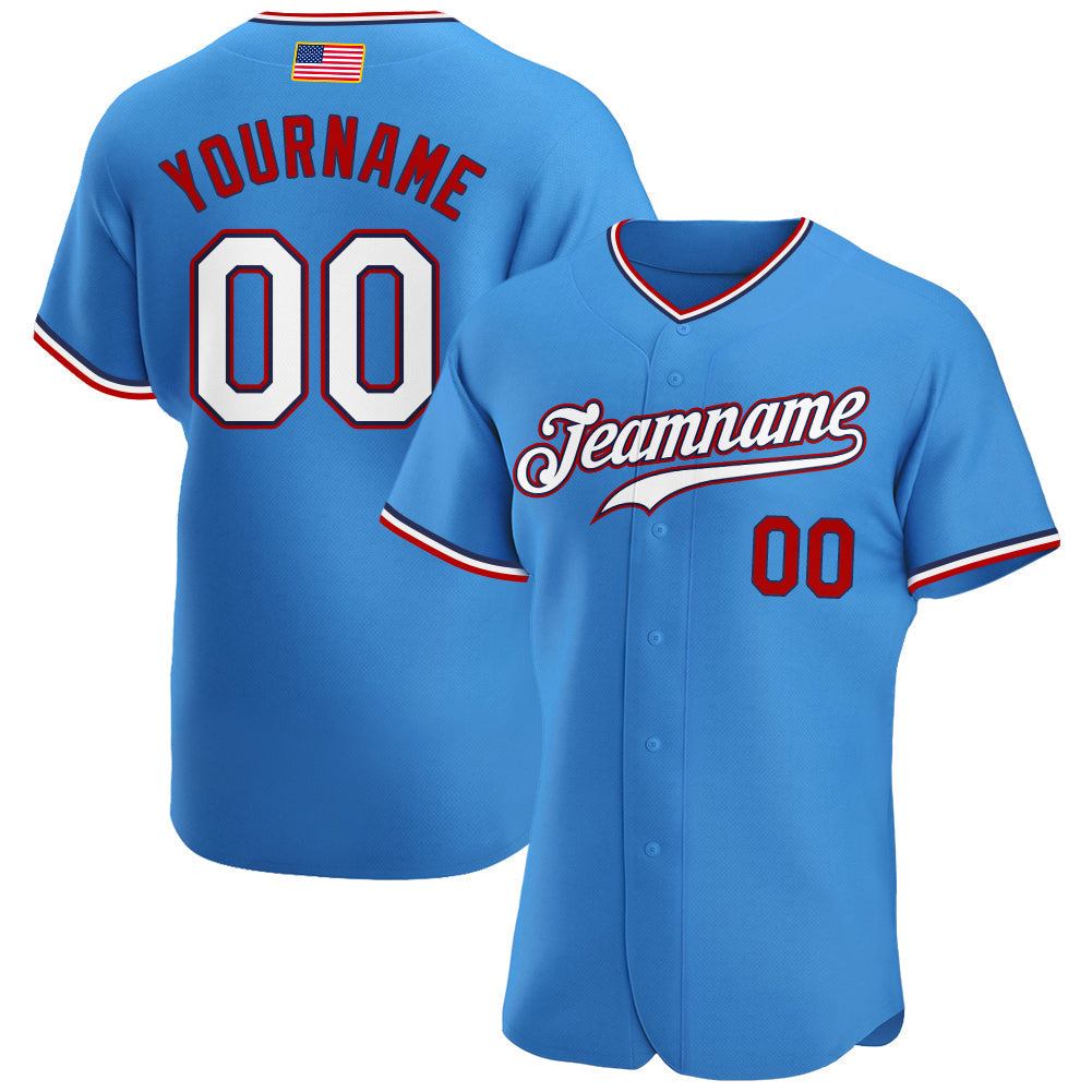 Custom Powder Blue White-Red Authentic American Flag Fashion Baseball Jersey baseball jersey product view 1