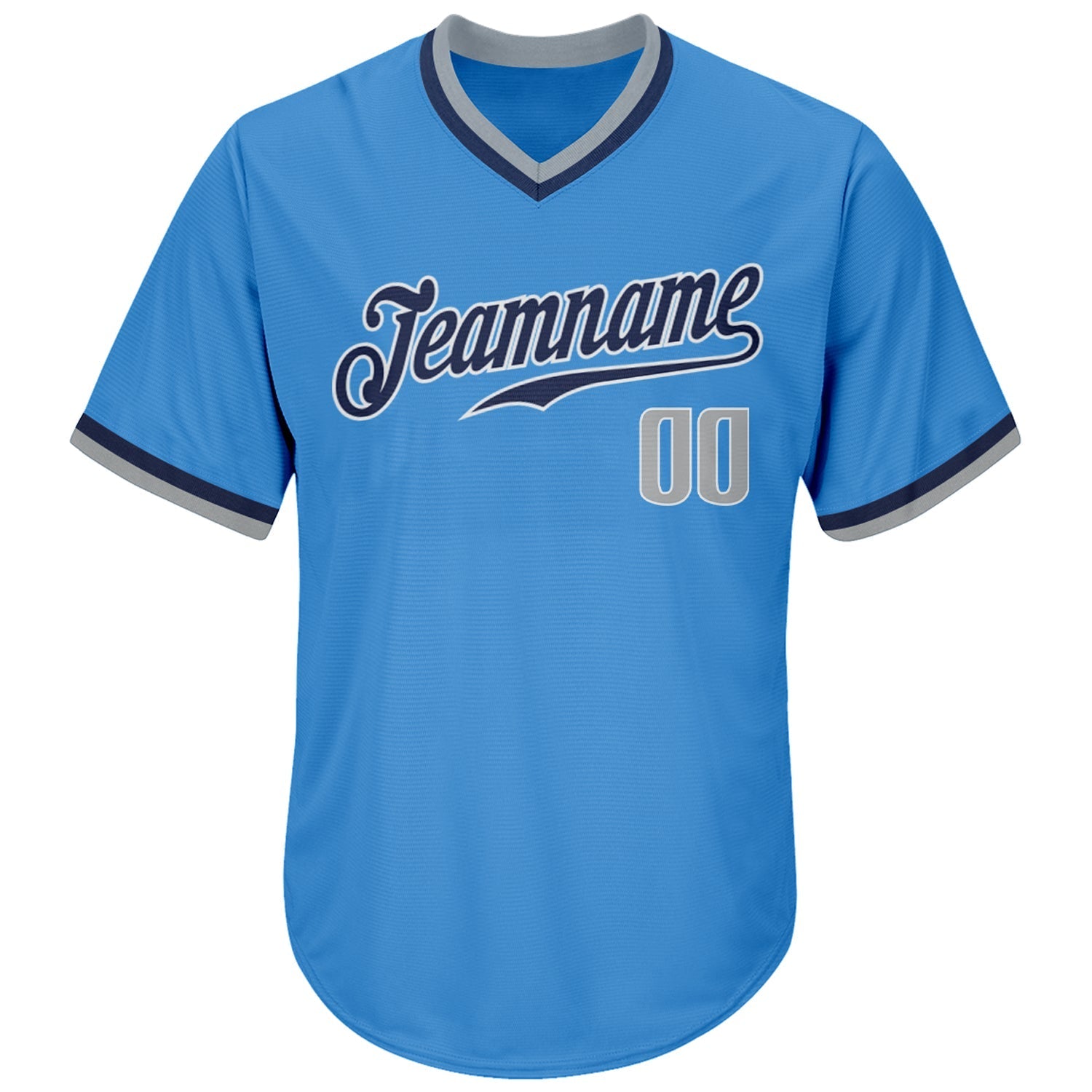 Custom Powder Blue Gray-Navy Authentic Throwback Rib-Knit Baseball Jersey Shirt baseball jersey product view 2