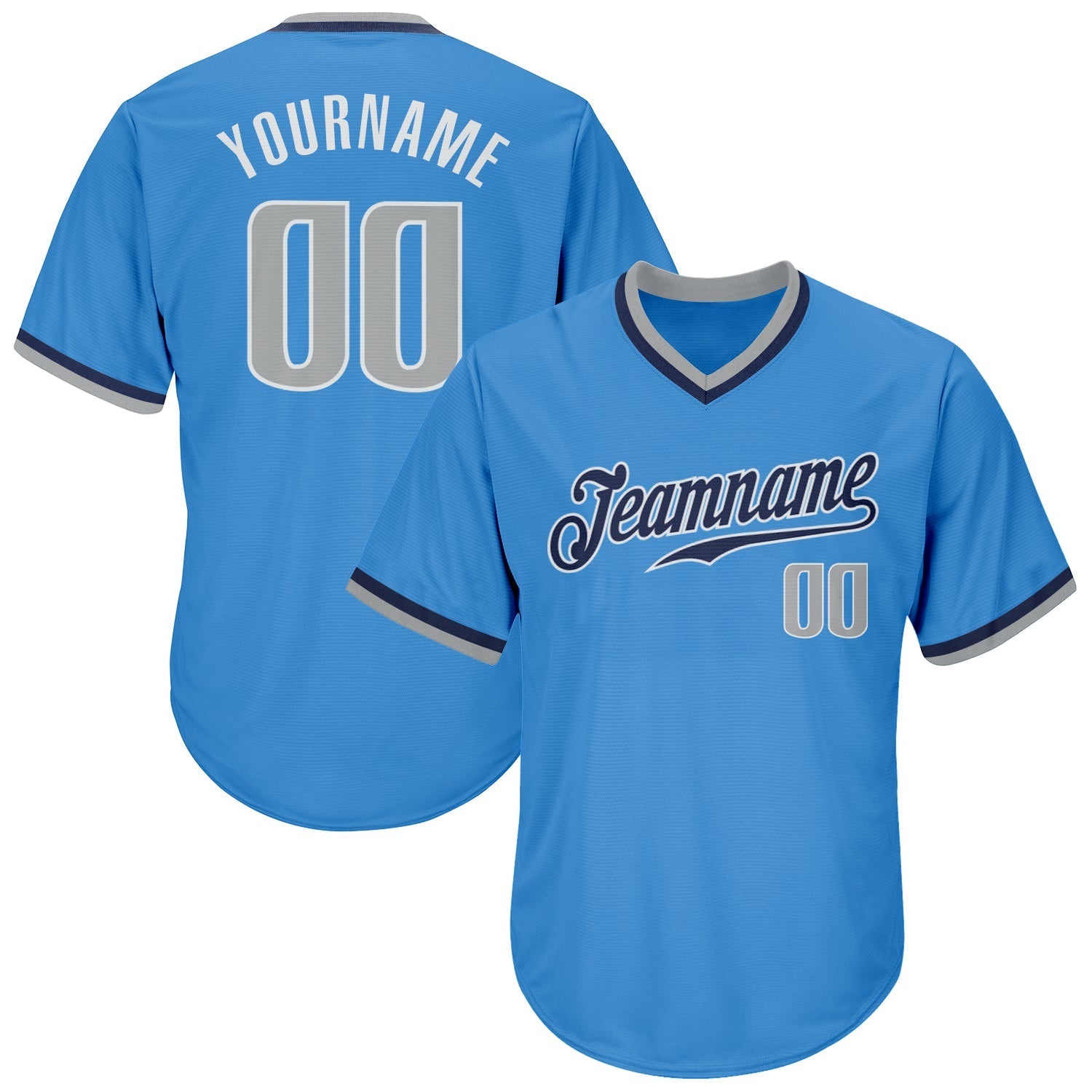 Custom Powder Blue Gray-Navy Authentic Throwback Rib-Knit Baseball Jersey Shirt baseball jersey product view 1