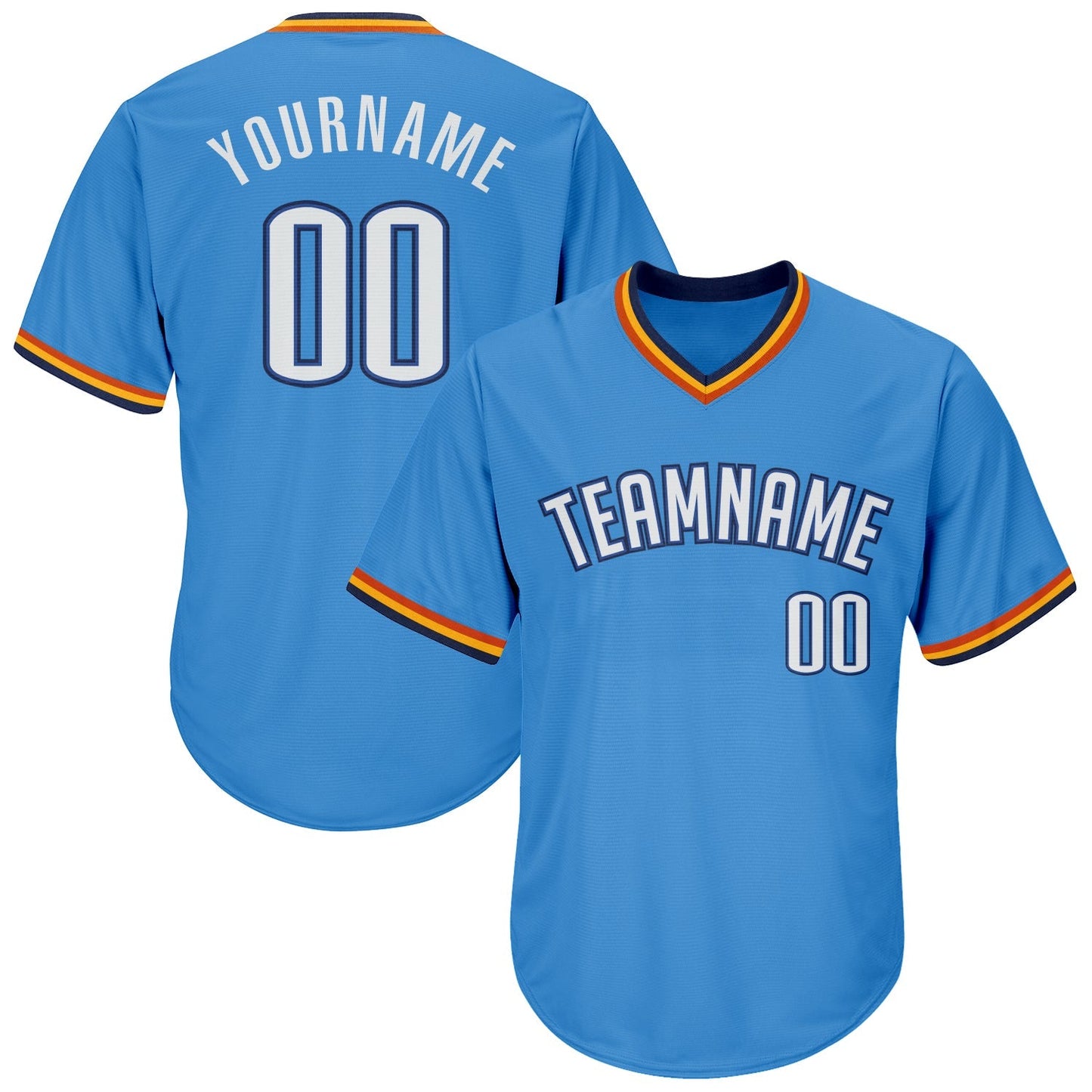 Custom Powder Blue White-Navy Authentic Throwback Rib-Knit Baseball Jersey Shirt baseball jersey product view 1