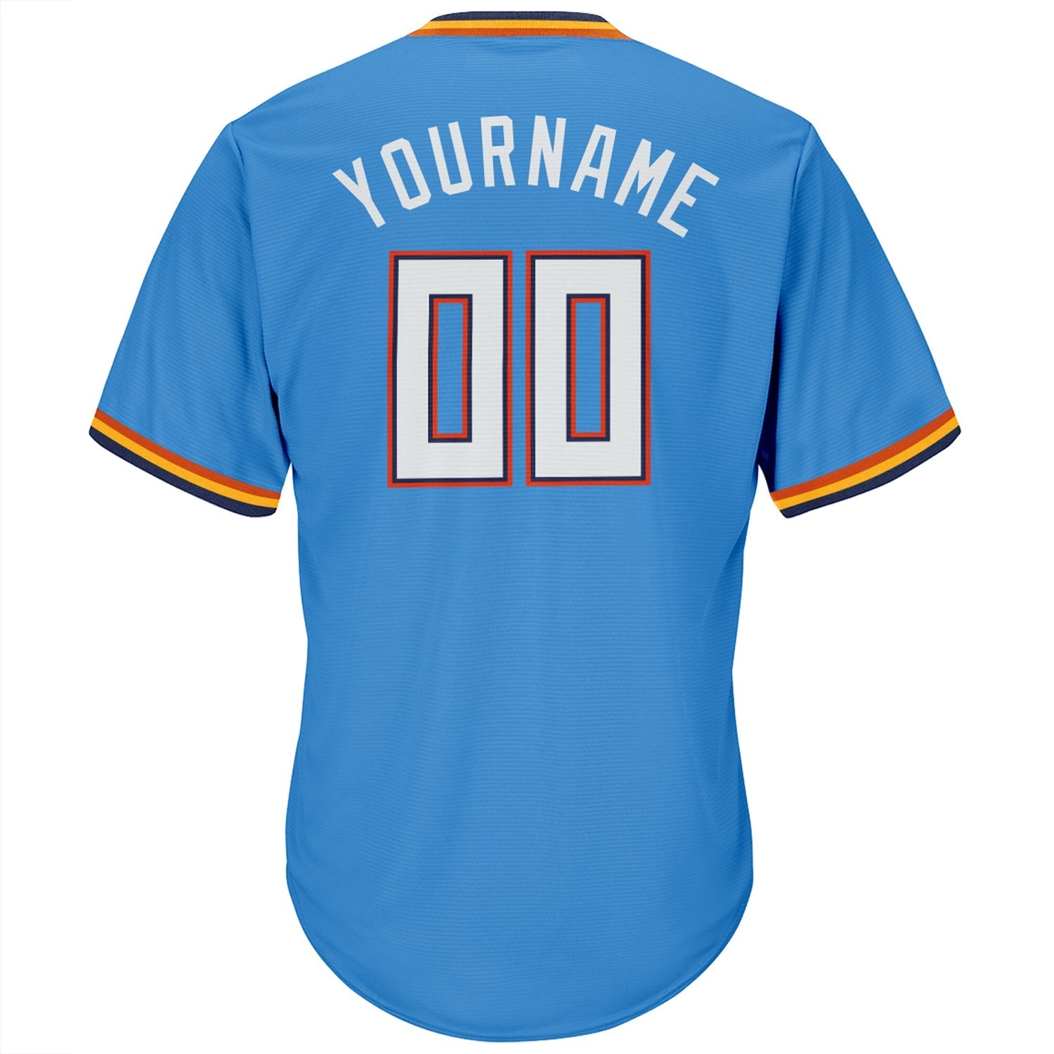 Custom Powder Blue White-Orange Authentic Throwback Rib-Knit Baseball Jersey Shirt baseball jersey product view 3