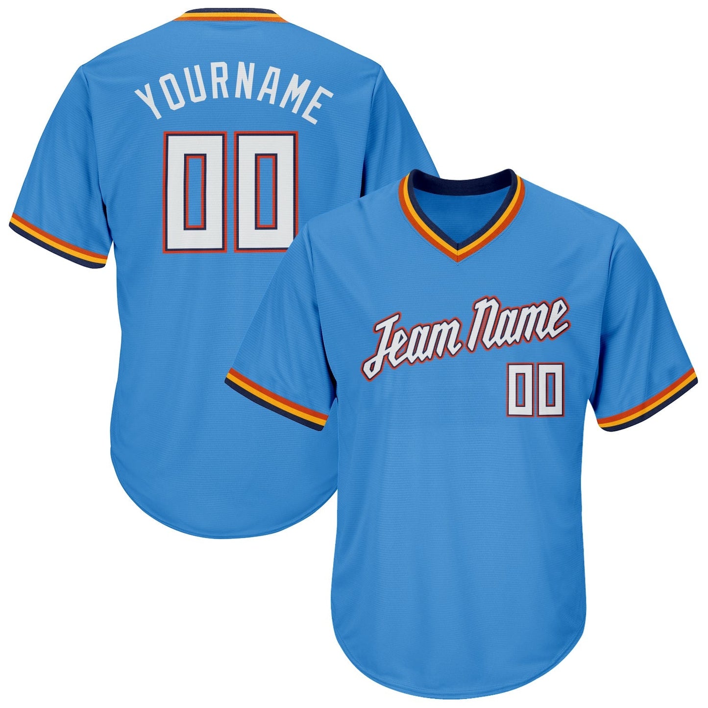Custom Powder Blue White-Orange Authentic Throwback Rib-Knit Baseball Jersey Shirt baseball jersey product view 1