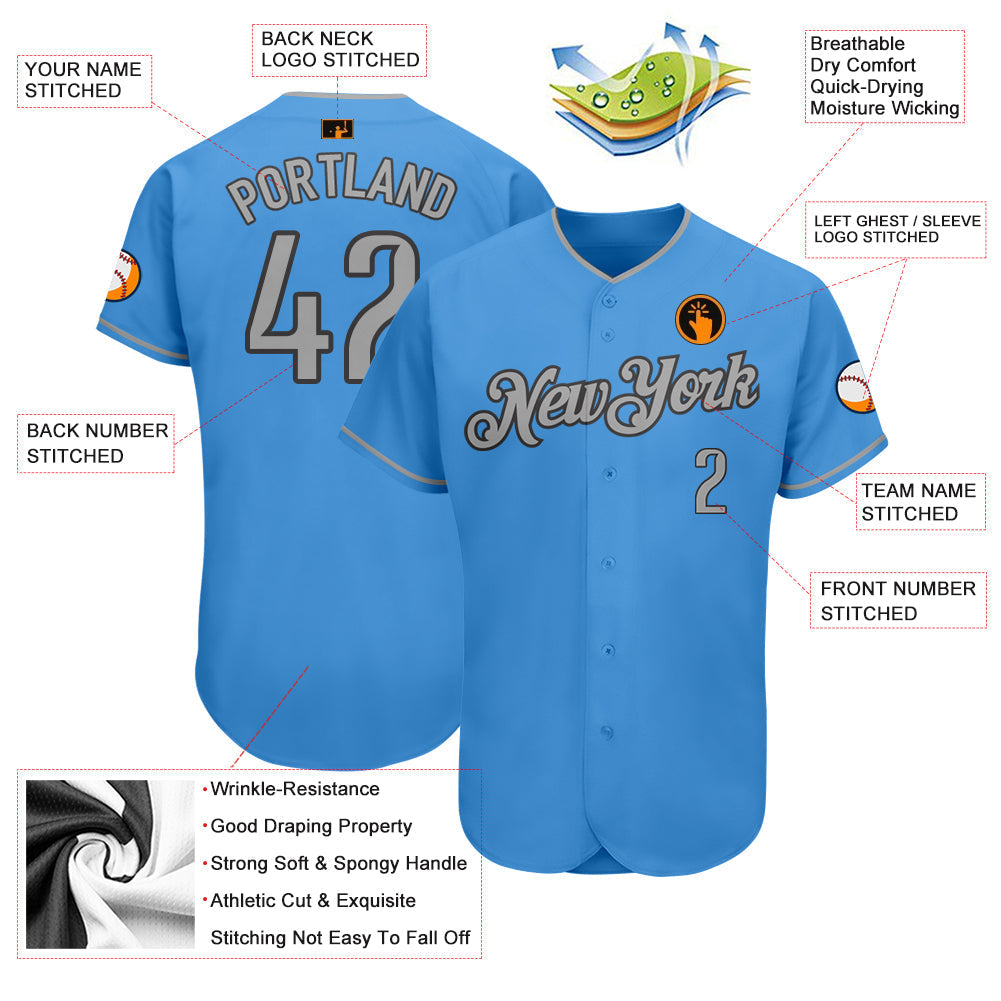 Custom Powder Blue Gray-Steel Gray Authentic Baseball Jersey baseball jersey product view 3