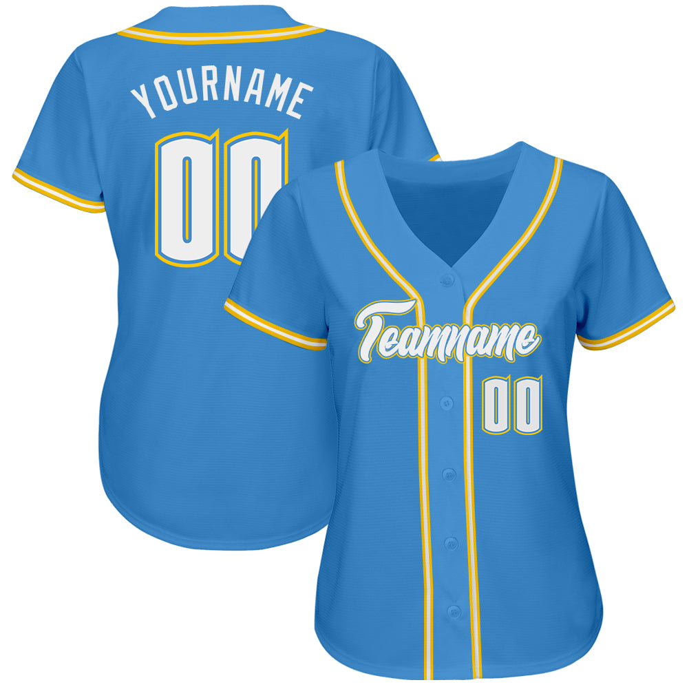 Custom Powder Blue White-Gold Authentic Baseball Jersey baseball jersey product view 2
