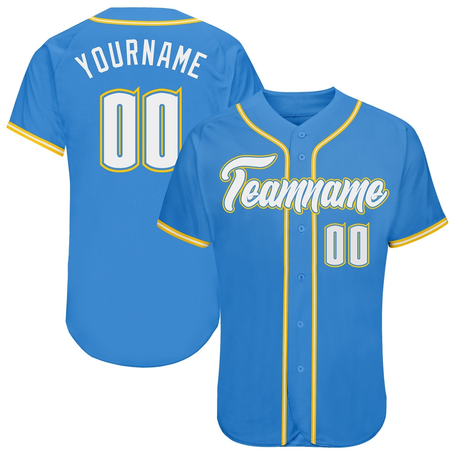 Custom Powder Blue White-Gold Authentic Baseball Jersey baseball jersey product view 1