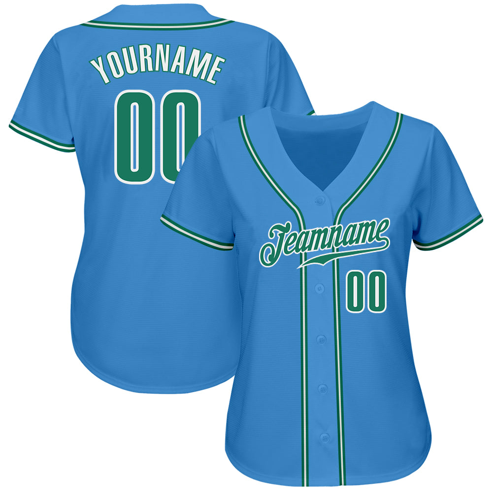Custom Powder Blue Kelly Green-White Authentic Baseball Jersey baseball jersey product view 2