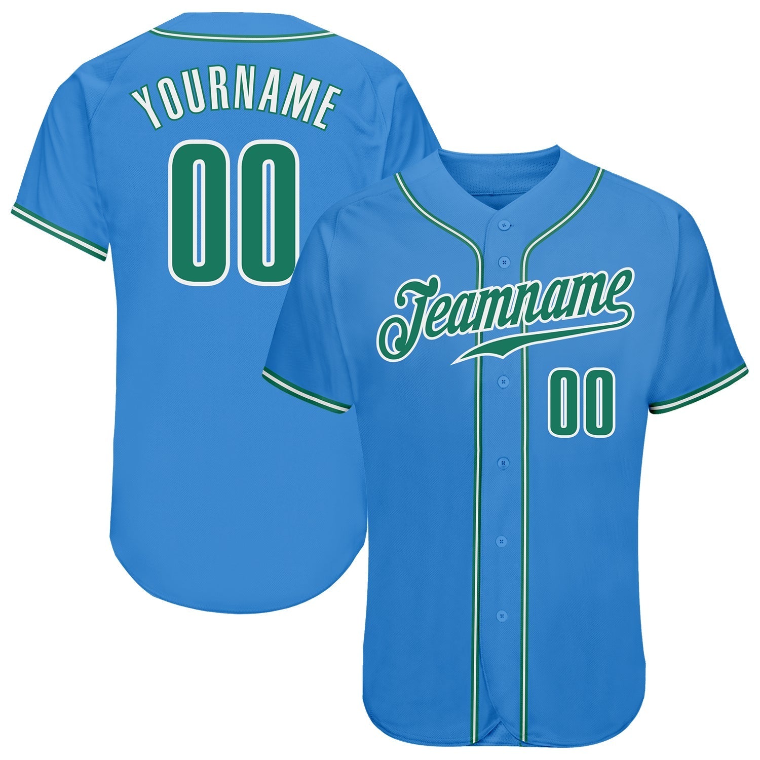 Custom Powder Blue Kelly Green-White Authentic Baseball Jersey baseball jersey product view 1