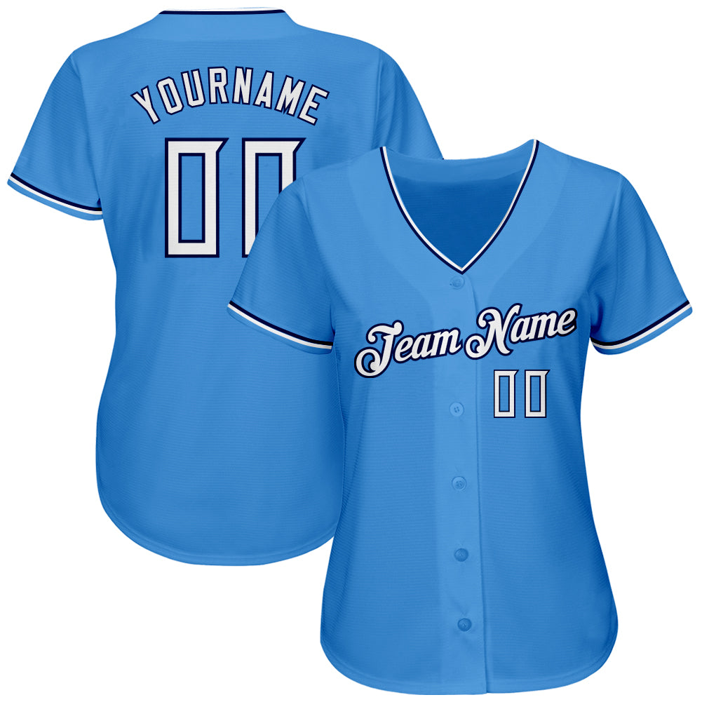Custom Powder Blue White-Navy Authentic Baseball Jersey baseball jersey product view 2