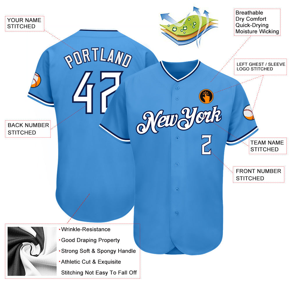 Custom Powder Blue White-Navy Authentic Baseball Jersey baseball jersey product view 3