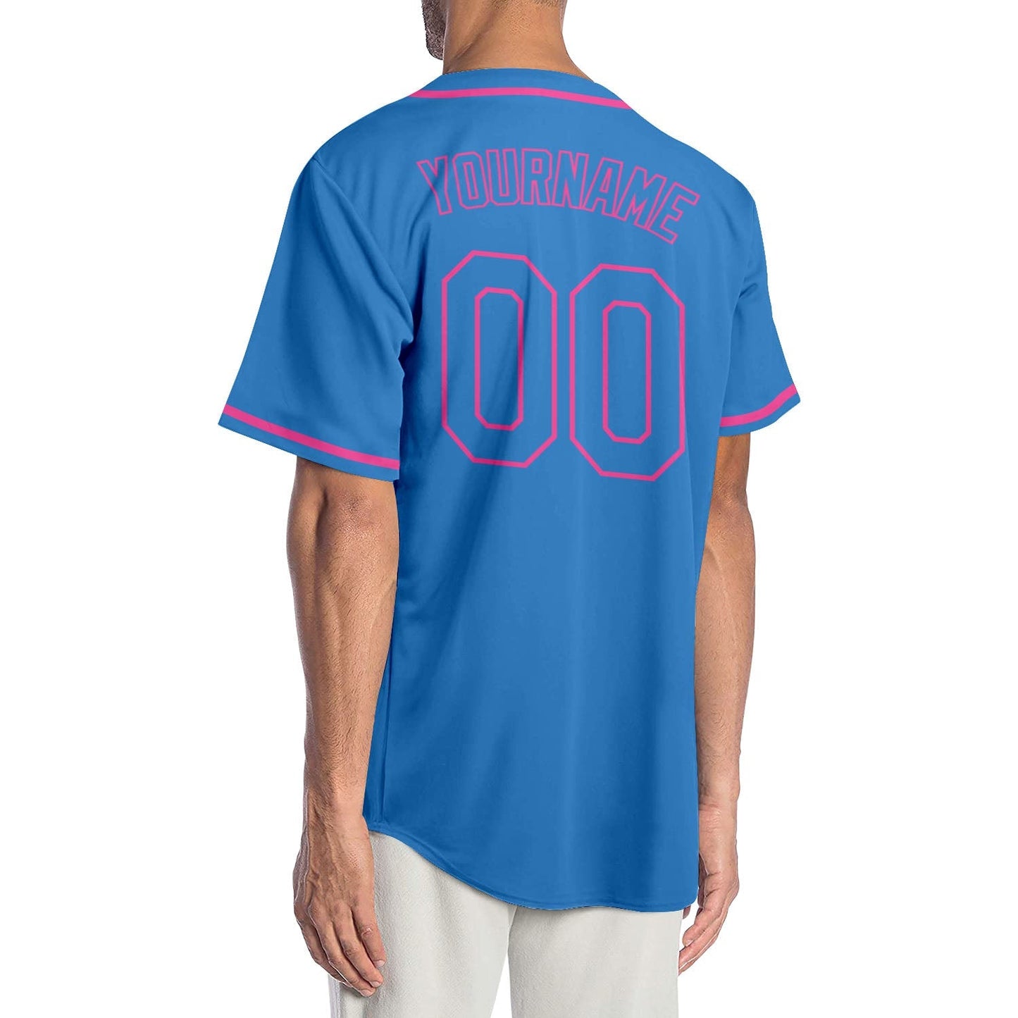 Custom Powder Blue Powder Blue-Pink Authentic Baseball Jersey baseball jersey product view 2