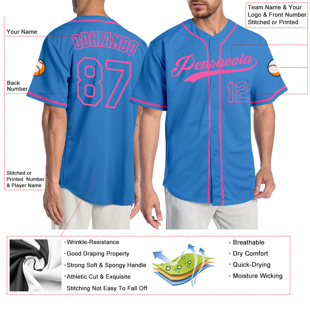 Custom Powder Blue Powder Blue-Pink Authentic Baseball Jersey baseball jersey product view 3