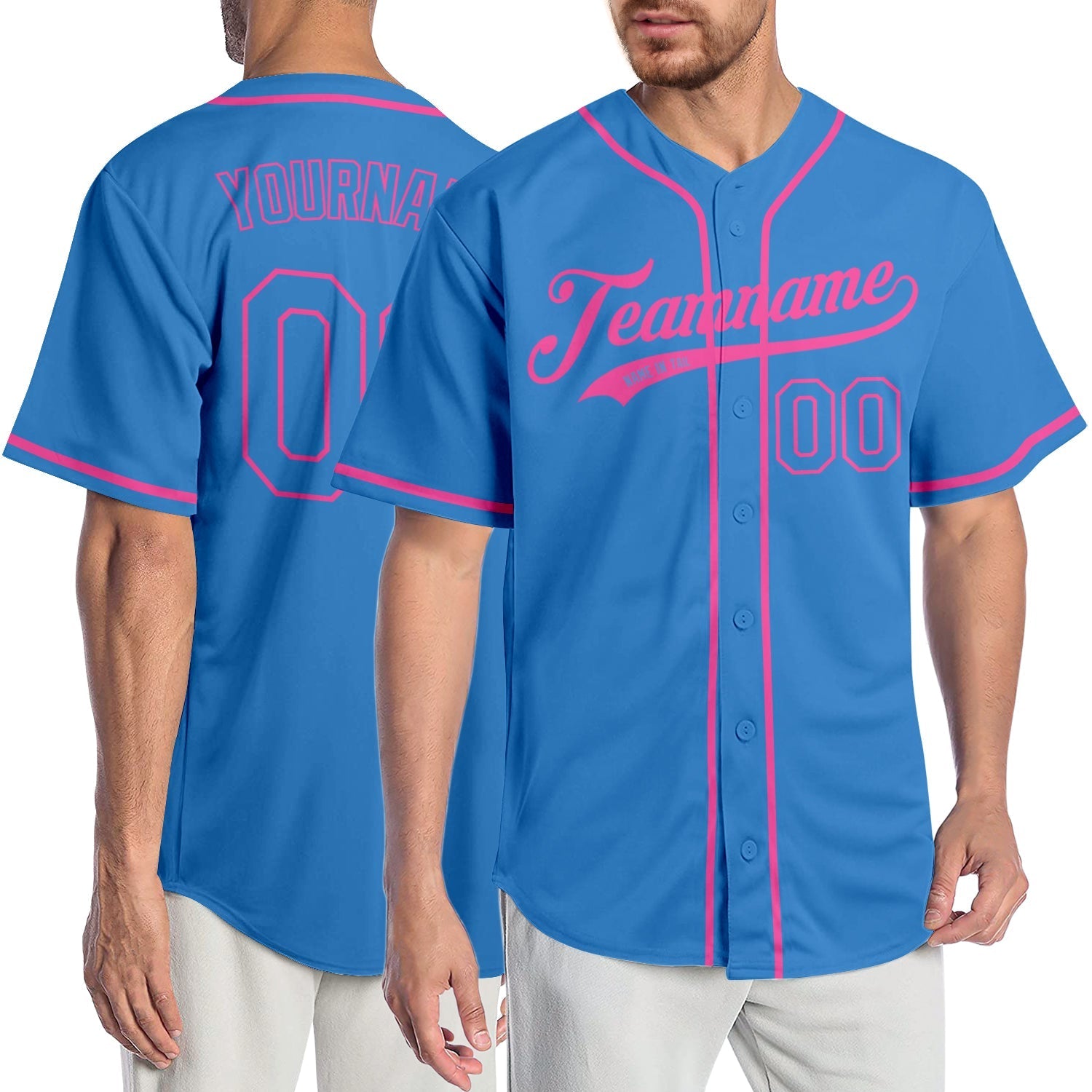 Custom Powder Blue Powder Blue-Pink Authentic Baseball Jersey baseball jersey product view 1