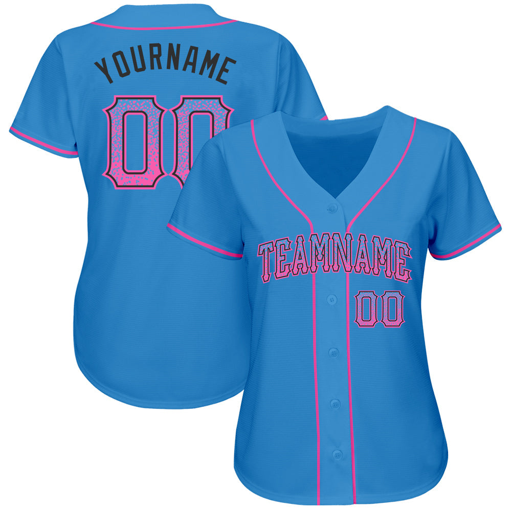 Custom Powder Blue Pink-Black Authentic Drift Fashion Baseball Jersey baseball jersey product view 2