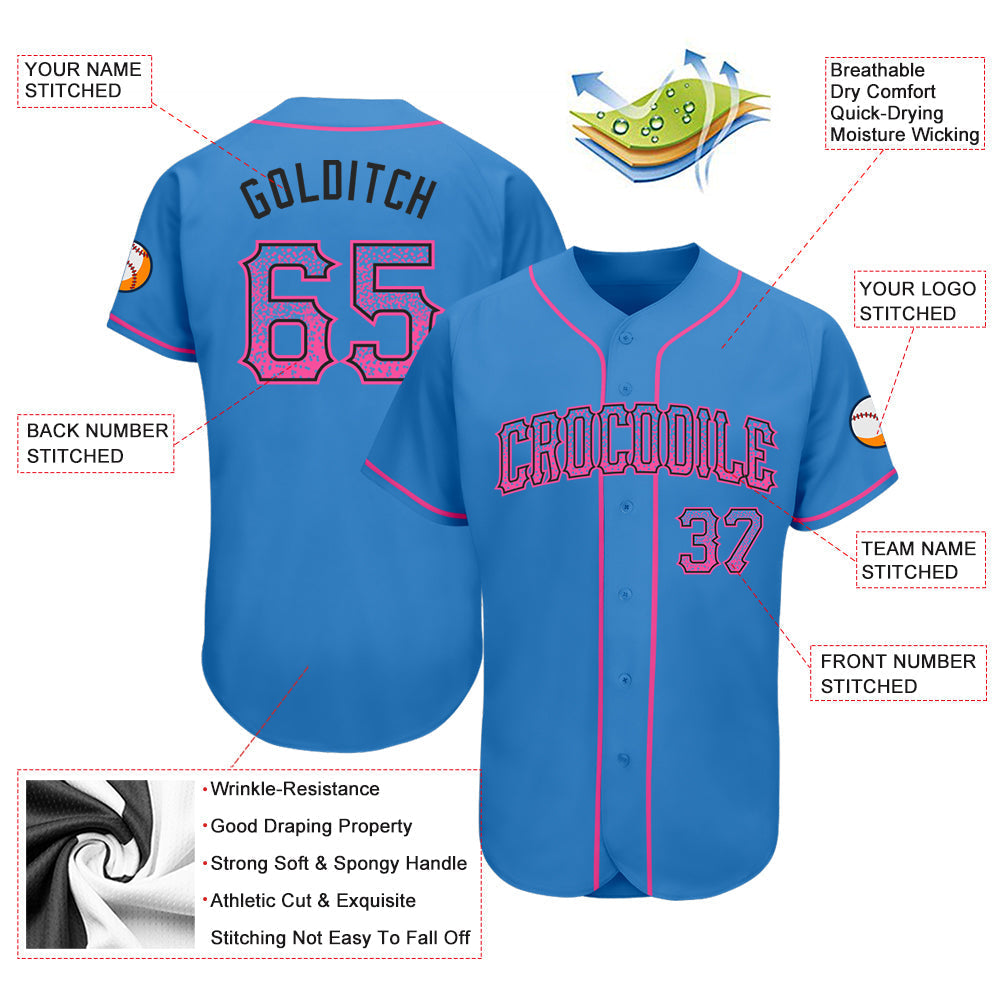 Custom Powder Blue Pink-Black Authentic Drift Fashion Baseball Jersey baseball jersey product view 3