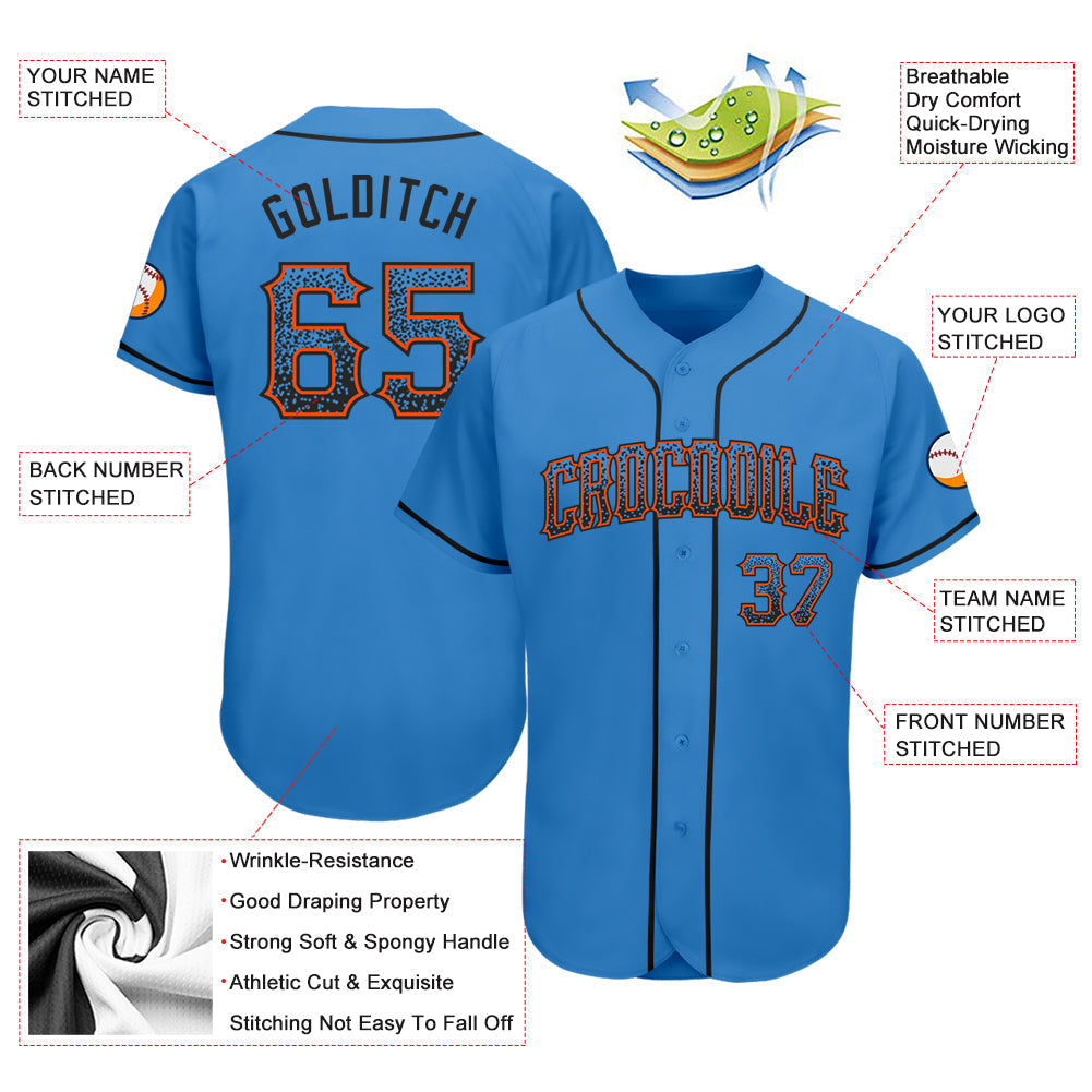 Custom Powder Blue Black-Orange Authentic Drift Fashion Baseball Jersey baseball jersey product view 3