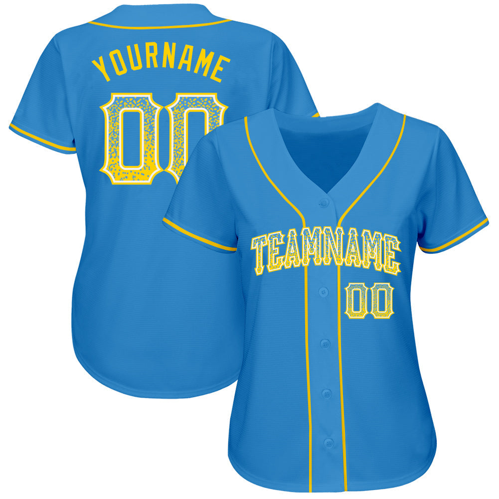 Custom Powder Blue Gold-White Authentic Drift Fashion Baseball Jersey baseball jersey product view 2