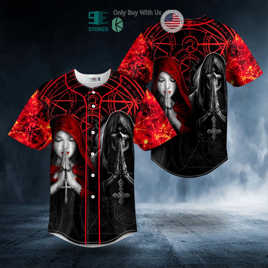 BEST Praying Beauty N Reaper Skull Baseball Shirt baseball jersey product view 1