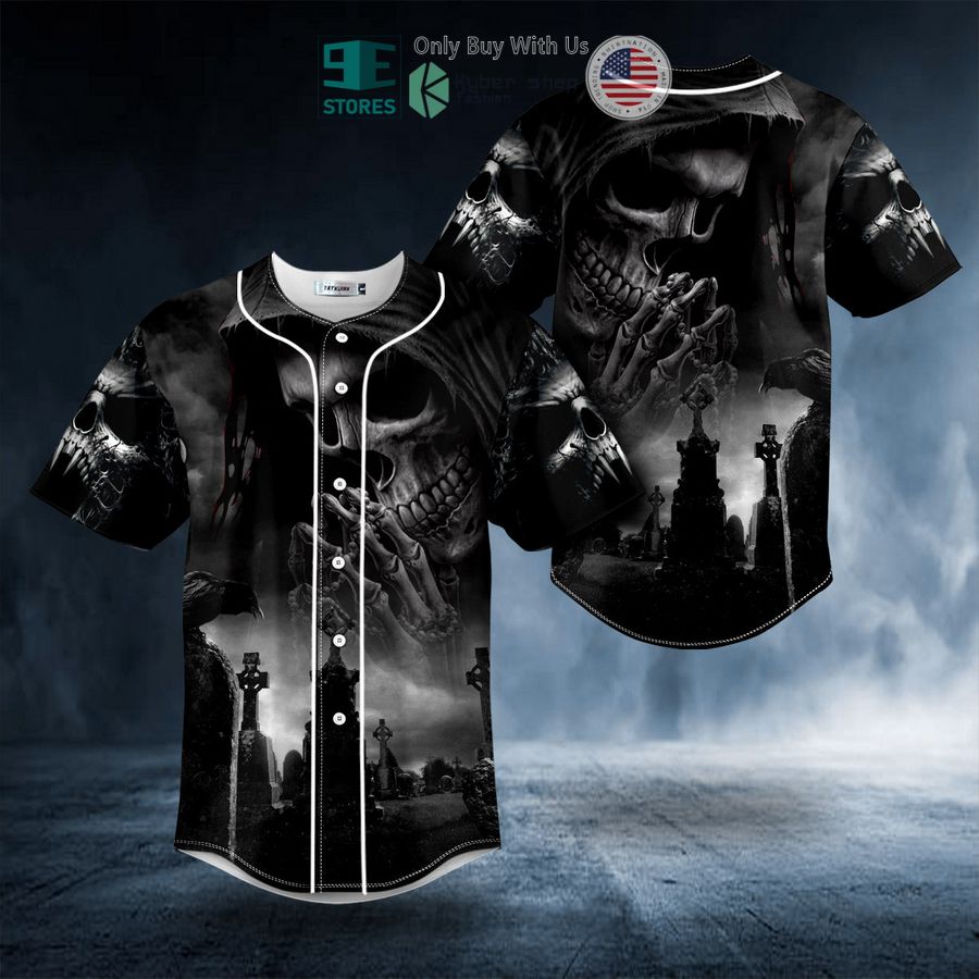 BEST Praying Grim Reaper In Graveyard Skull Baseball Shirt baseball jersey product view 1