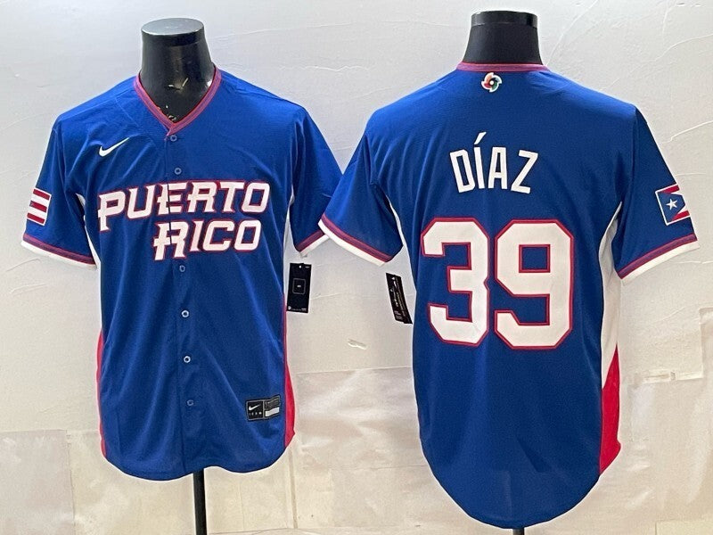 puerto rico baseball #39 edwin díaz Blue 2026 world baseball classic Basketball Jersey baseball jersey product view 1