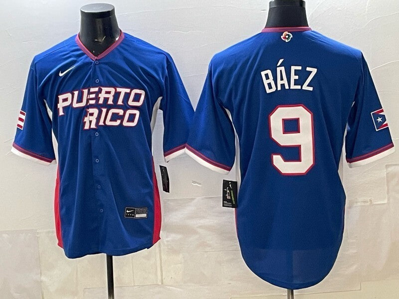 puerto rico baseball #9 Baez Blue 2026 world baseball classic 26 World Cup Soccer Jersey baseball jersey product view 1