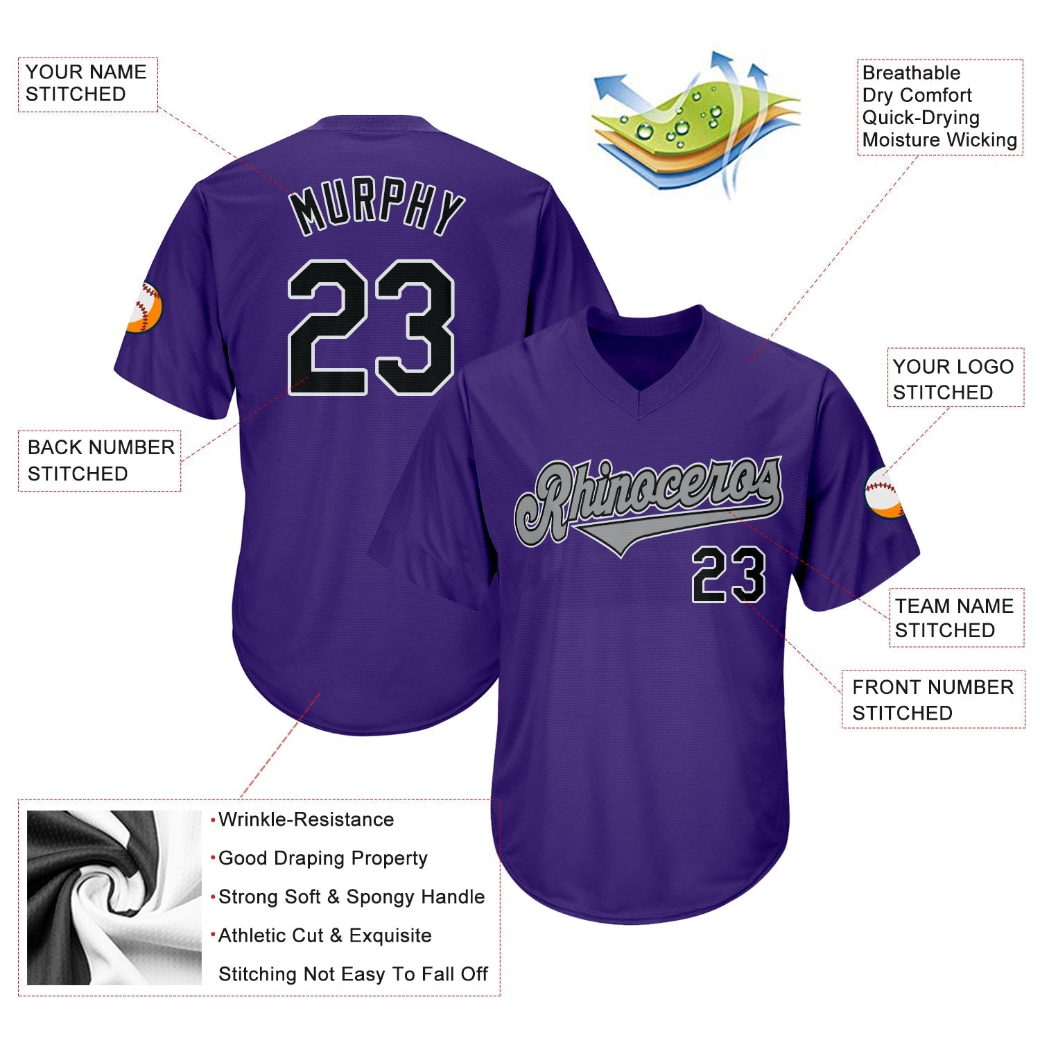 Custom Purple Black-Gray Authentic Throwback Rib-Knit Baseball Jersey Shirt baseball jersey product view 4