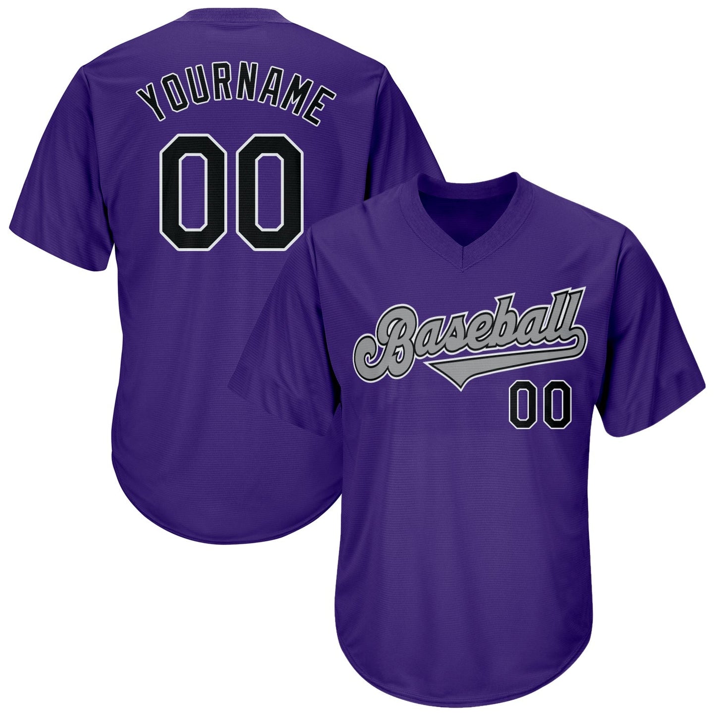 Custom Purple Black-Gray Authentic Throwback Rib-Knit Baseball Jersey Shirt baseball jersey product view 1