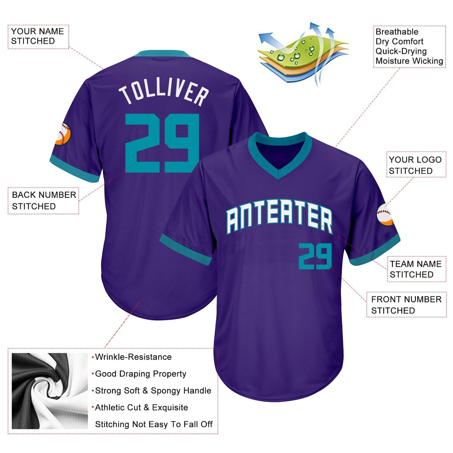 Custom Purple Teal-White Authentic Throwback Rib-Knit Baseball Jersey Shirt baseball jersey product view 4