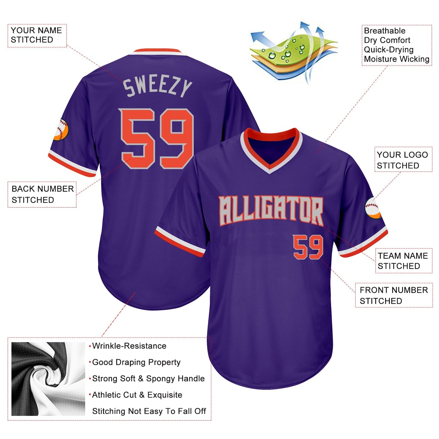 Custom Purple Orange-Gray Authentic Throwback Rib-Knit Baseball Jersey Shirt baseball jersey product view 4