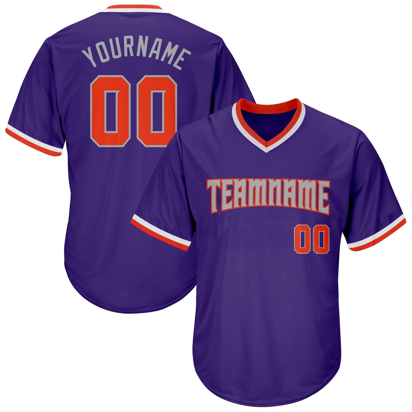 Custom Purple Orange-Gray Authentic Throwback Rib-Knit Baseball Jersey Shirt baseball jersey product view 1