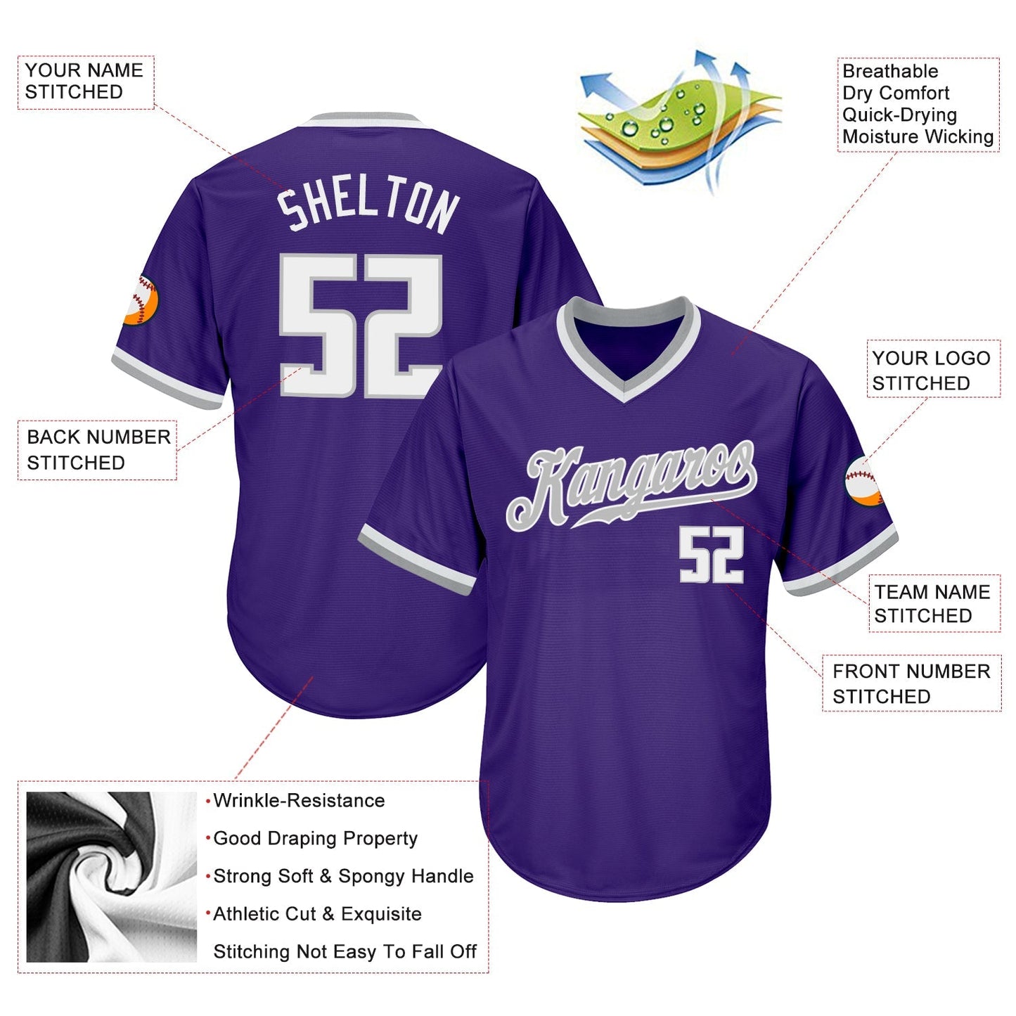 Custom Purple White-Gray Authentic Throwback Rib-Knit Baseball Jersey Shirt baseball jersey product view 4