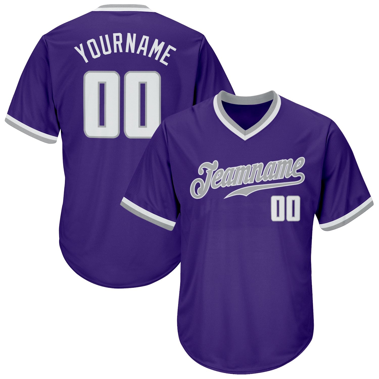 Custom Purple White-Gray Authentic Throwback Rib-Knit Baseball Jersey Shirt baseball jersey product view 1