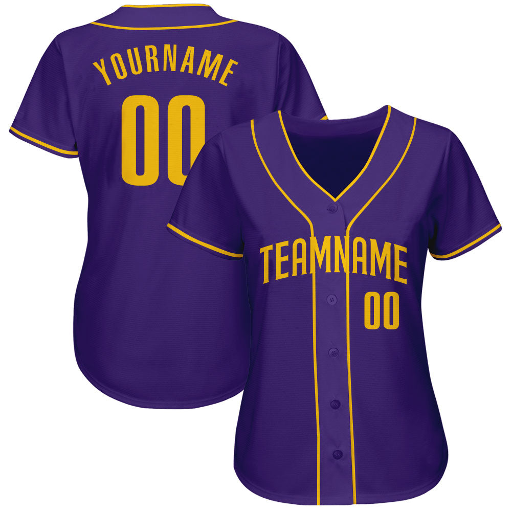 Custom Purple Gold Authentic Baseball Jersey baseball jersey product view 2