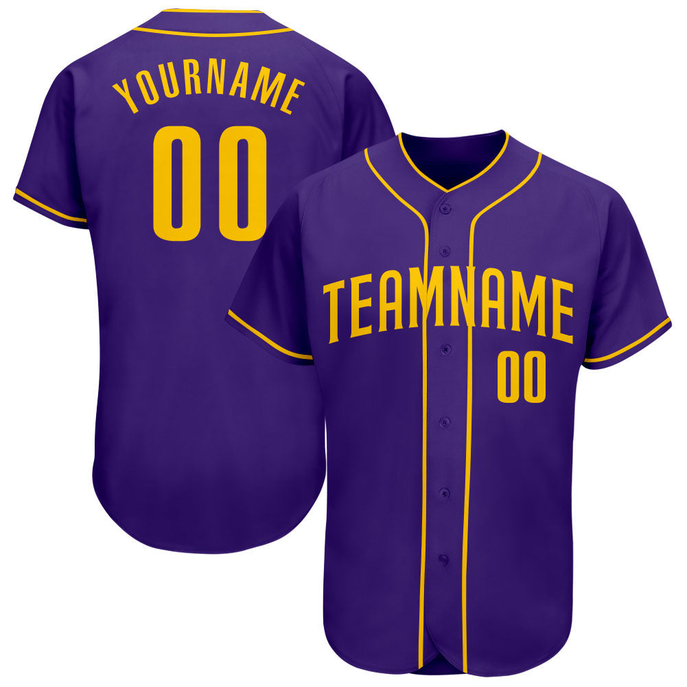 Custom Purple Gold Authentic Baseball Jersey baseball jersey product view 1