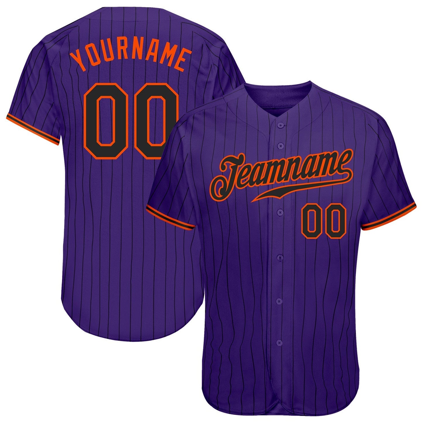 Custom Purple Black Pinstripe Black-Orange Authentic Baseball Jersey baseball jersey product view 1