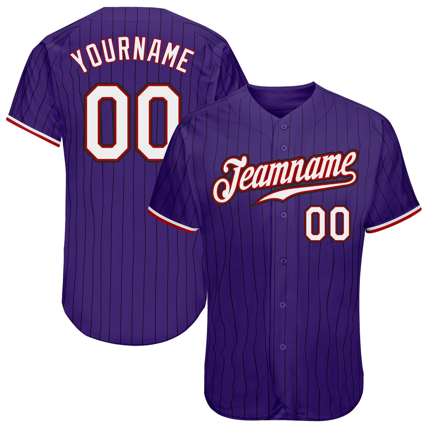 Custom Purple Black Pinstripe White-Red Authentic Baseball Jersey baseball jersey product view 1