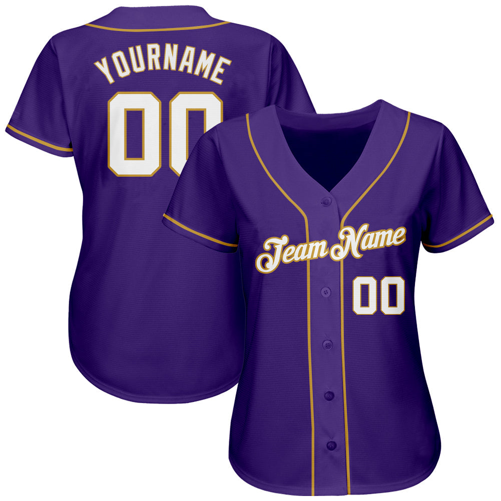 Custom Purple White-Old Gold Authentic Baseball Jersey baseball jersey product view 2