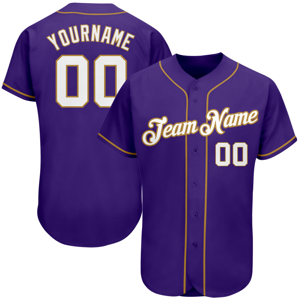 Custom Purple White-Old Gold Authentic Baseball Jersey baseball jersey product view 1