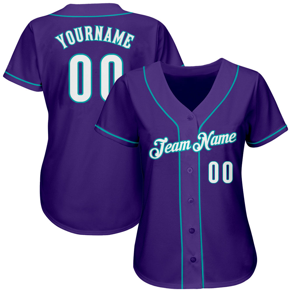 Custom Purple White-Teal Authentic Baseball Jersey baseball jersey product view 2