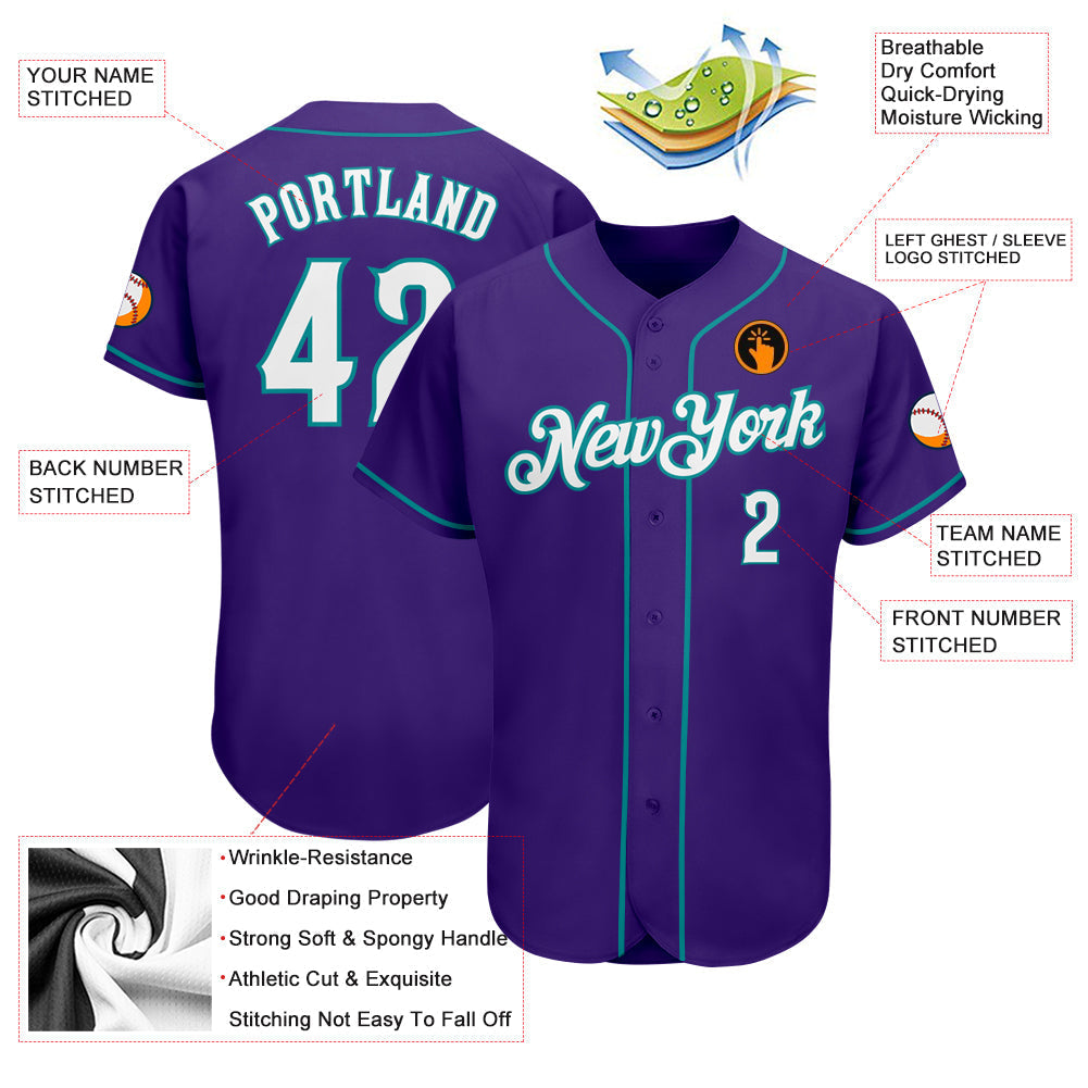 Custom Purple White-Teal Authentic Baseball Jersey baseball jersey product view 3