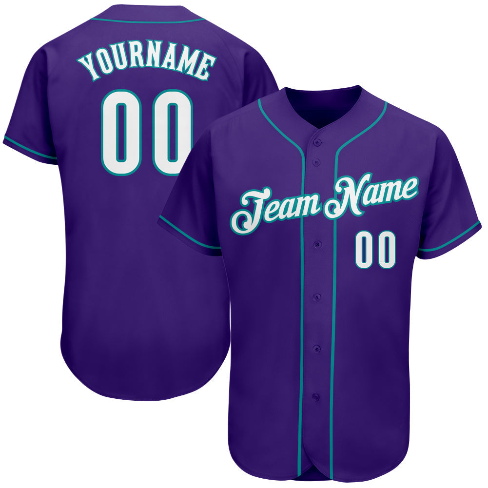 Custom Purple White-Teal Authentic Baseball Jersey baseball jersey product view 1