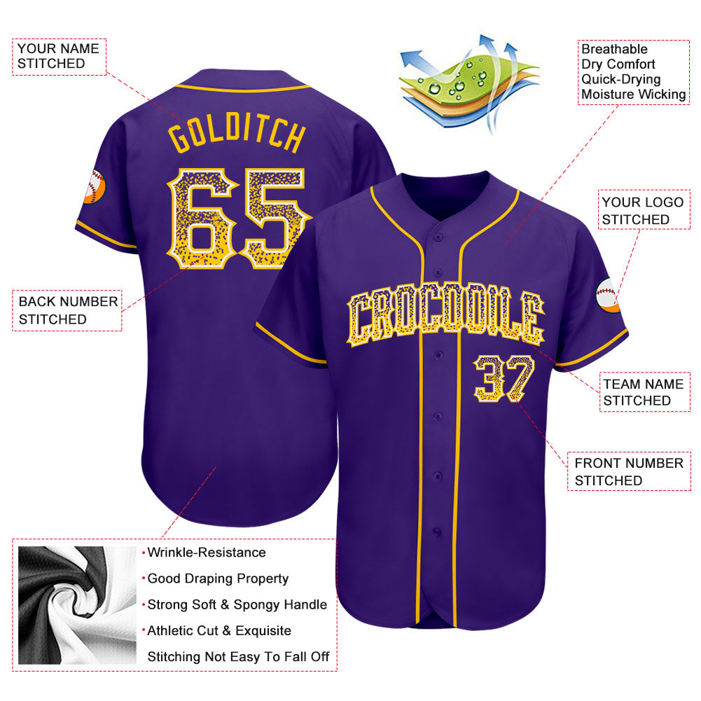 Custom Purple Gold-White Authentic Drift Fashion Baseball Jersey baseball jersey product view 3